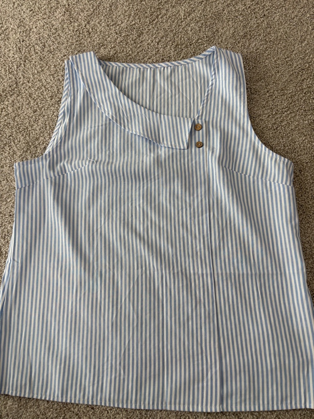 Adorable SHEIN Blue and White Striped Sleeveless Asymmetric Button Top❣️ - Picture 10 of 11